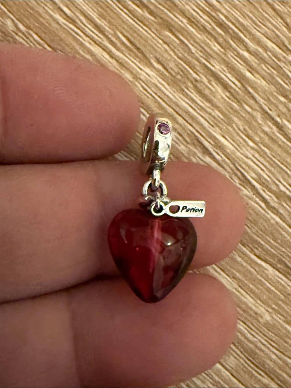 Pandora Red Glass Heart Dangle Charm with Sterling Tag